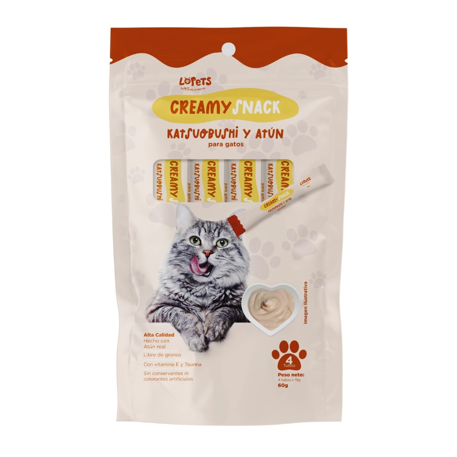 Lopets Creamy Snack Para Gatos - Katsuobushi Y Atún  x 60 G (4x15g), , large image number null