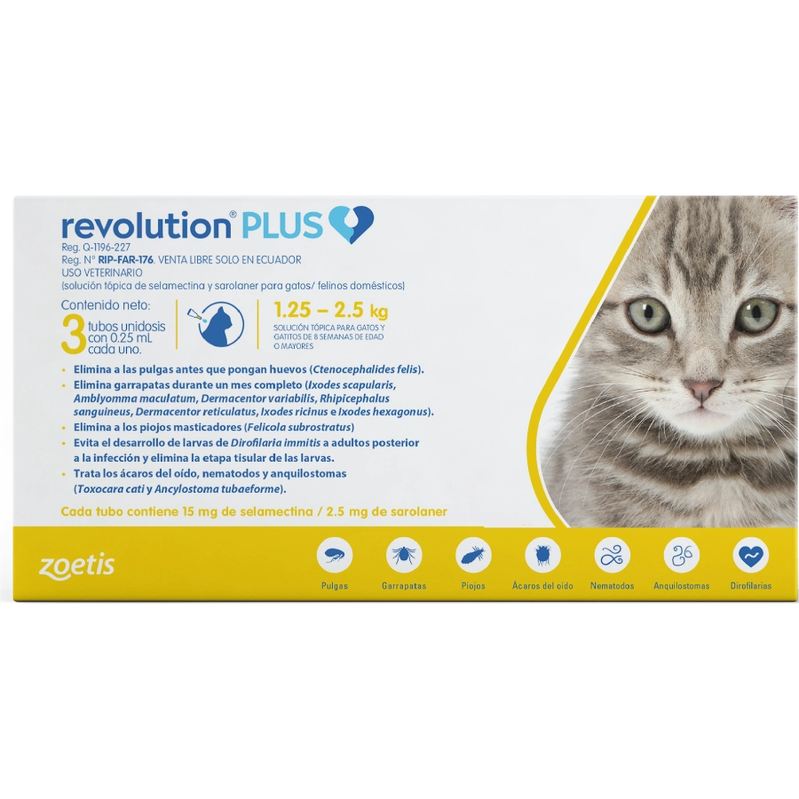 Revolution Plus X 1 Unid X 0.25ml (Amarillo Felinos Hasta 2.5kg) Venta Por Unidad