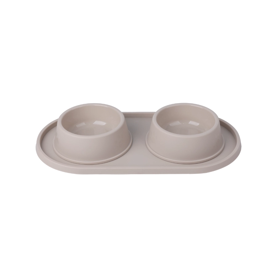 Comedero Doble De Pl&aacute;stico Taupe Leeby 500 Ml, , large image number null
