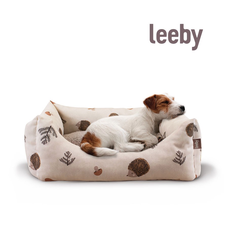 Leeby Cuna Con Cojín Desenfundable Blanco con Erizos para perros