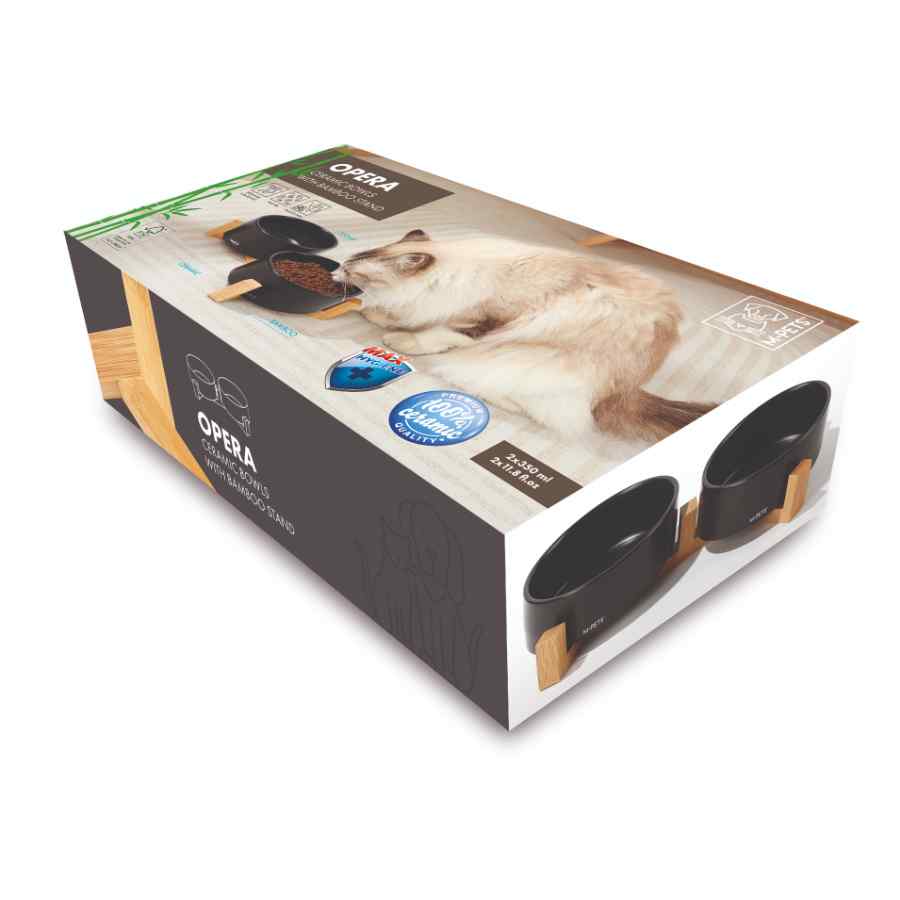 Mpets Opera Comedero Doble De Cerámica Con Soporte De Bambu 2 X 350 ml (700 ml), , large image number null