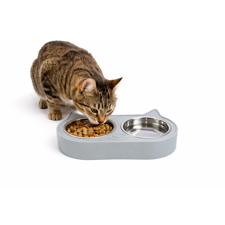 Comedero Doble Con Cara De Gato Leeby 225 Ml, , large image number null