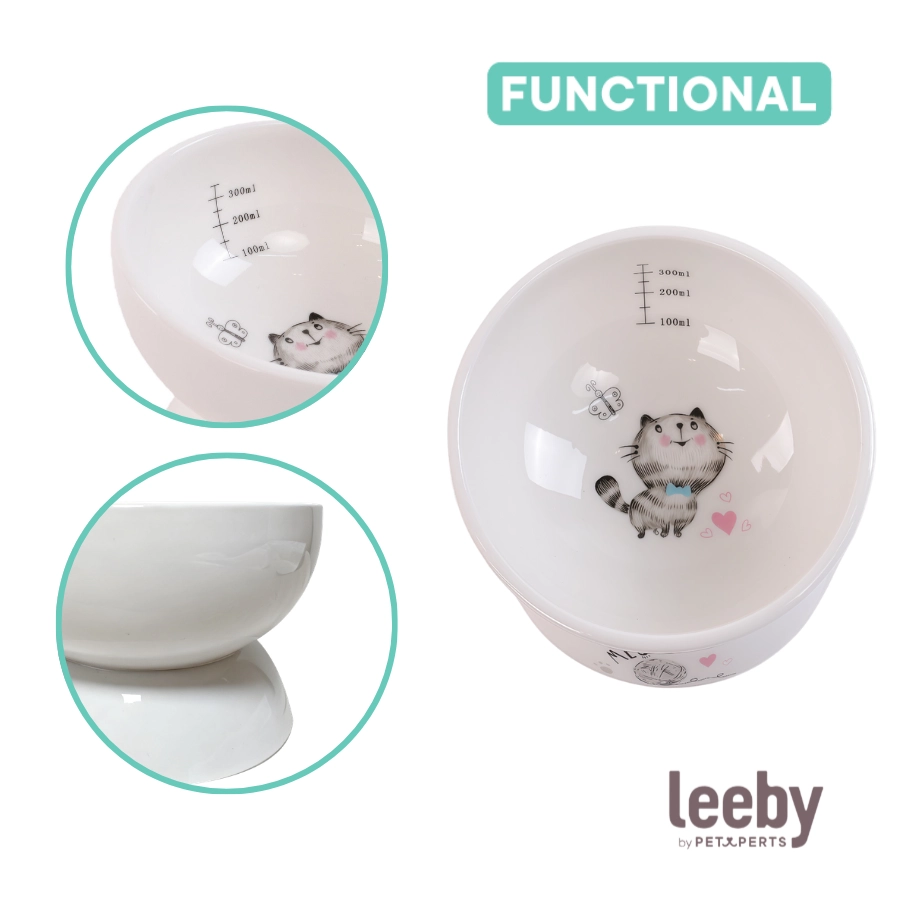 Vista frontal del tazón cerámico para gato Leeby 300 ml