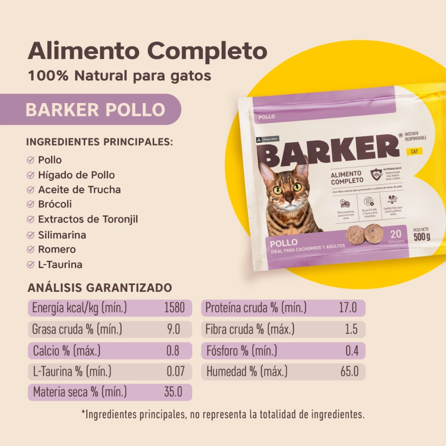 Barker Cat Pollo (500 g) 20 Hamburguesas, , large image number null