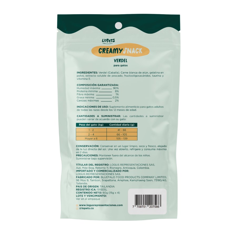 Lopets Creamy Snack Para Gatos - Verdel x 60 G (4x15g), , large image number null