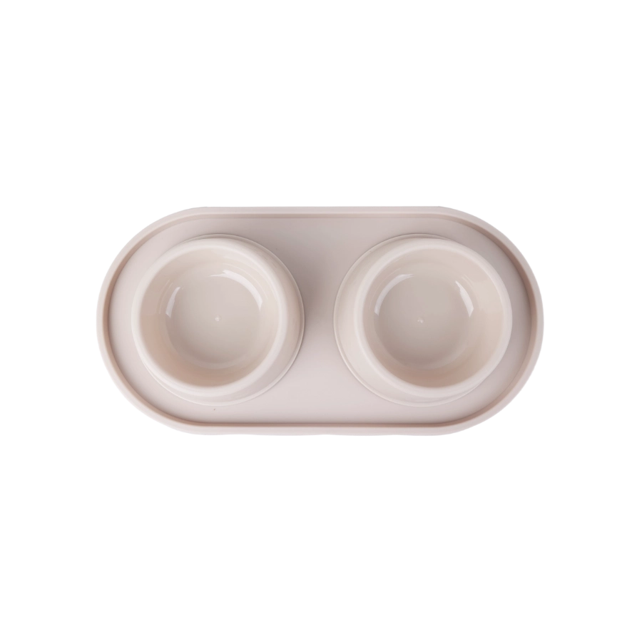 Comedero Doble De Pl&aacute;stico Taupe Leeby 500 Ml, , large image number null