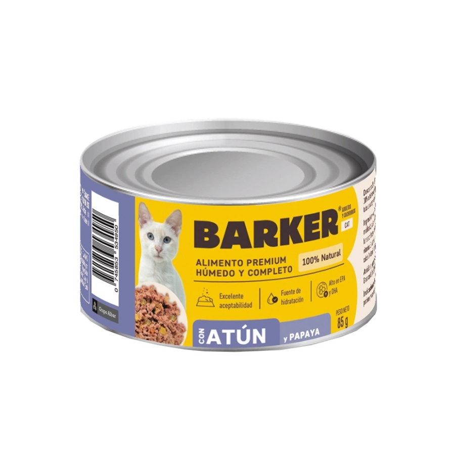 Barker Gato H&uacute;medo At&uacute;n Y Papaya 85g Lata