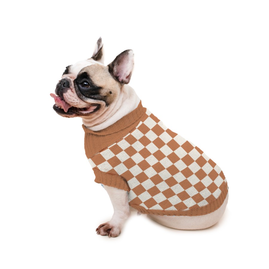 Chompa hilo pretty pet cuadros beige