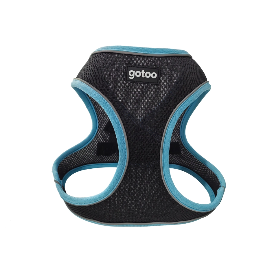Arnés Turquesa Y Negro De Malla Con Costuras Reflectantes Para Perros, , large image number null