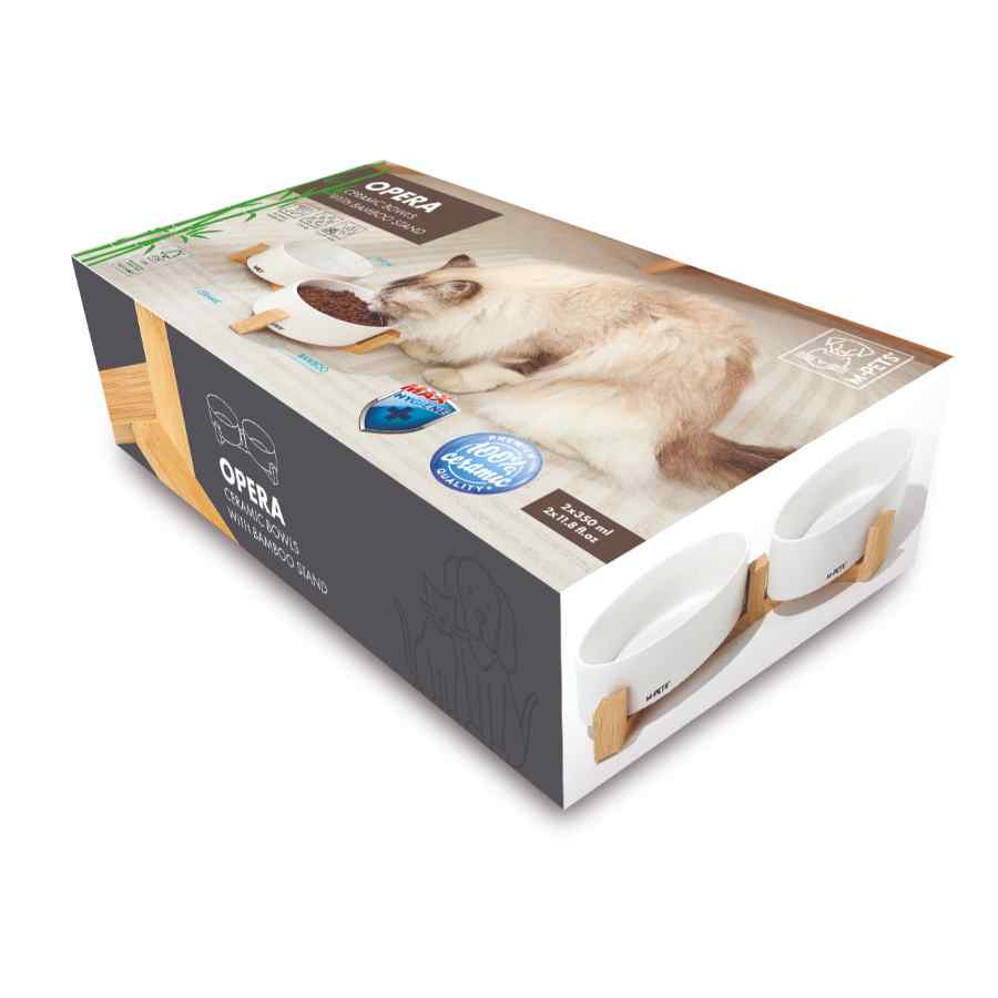 Mpets Opera Comedero Doble De Cerámica Con Soporte De Bambu 2 X 350 ml (700 ml), , large image number null