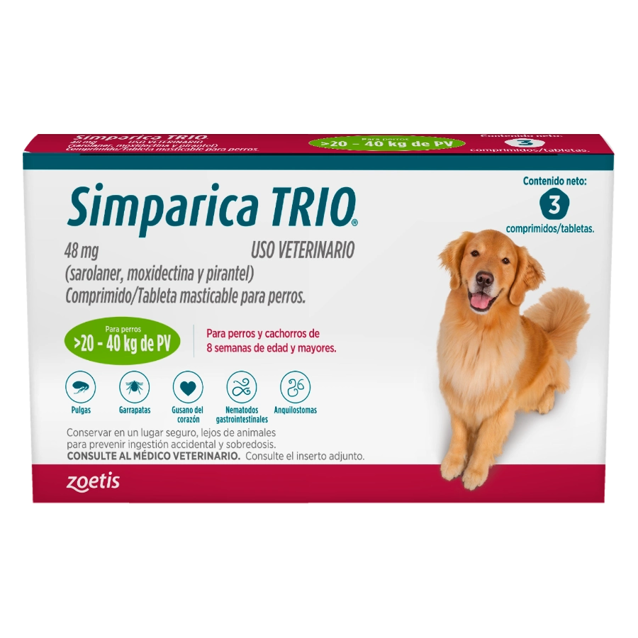 Simparica Trio Green 20.1  40kg x 3 tabletas
