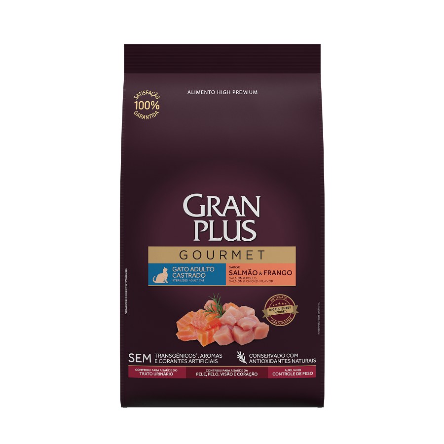 Gran Plus Gourmet Gato Adulto Castrado Sabor Salmon Y Frango 3 Kg