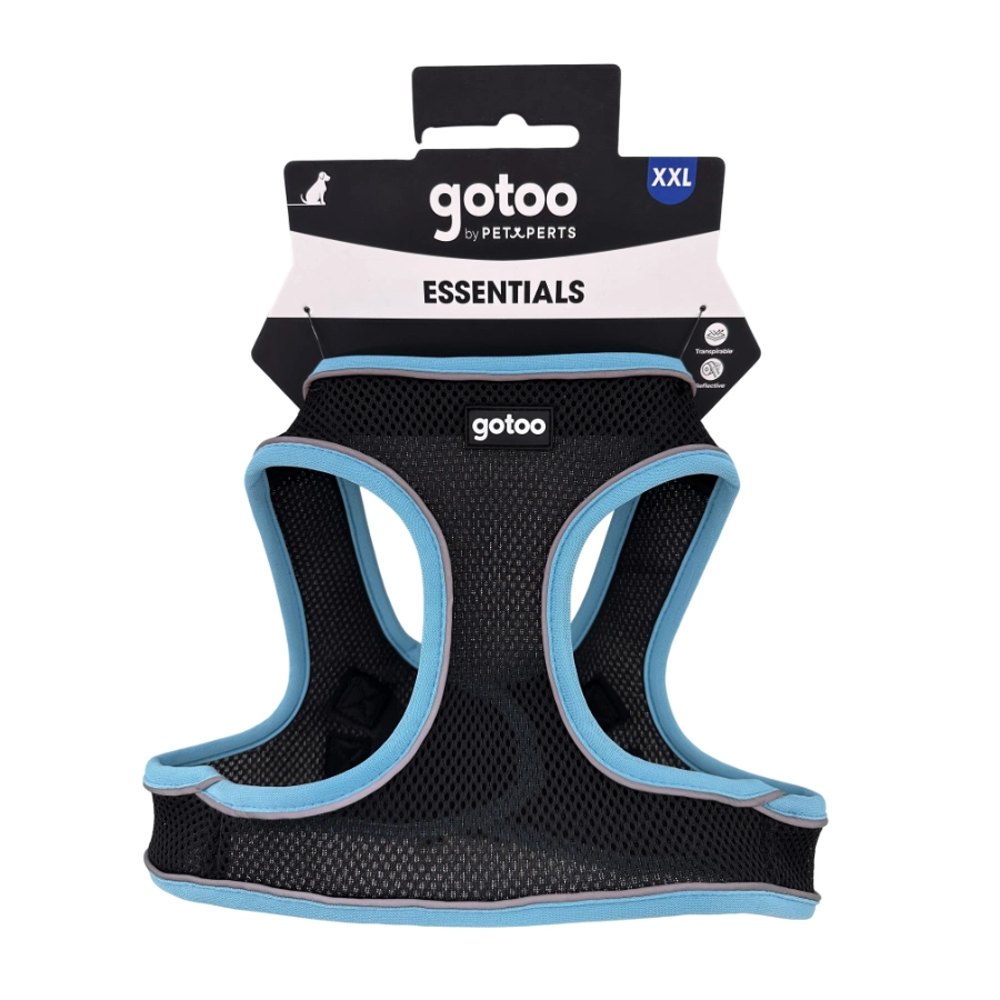 Arnés Turquesa Y Negro De Malla Con Costuras Reflectantes Para Perros, , large image number null