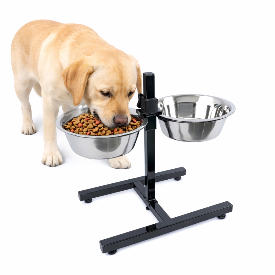 Comedero Doble Ajustable De Acero Inoxidable Leeby, , large image number null