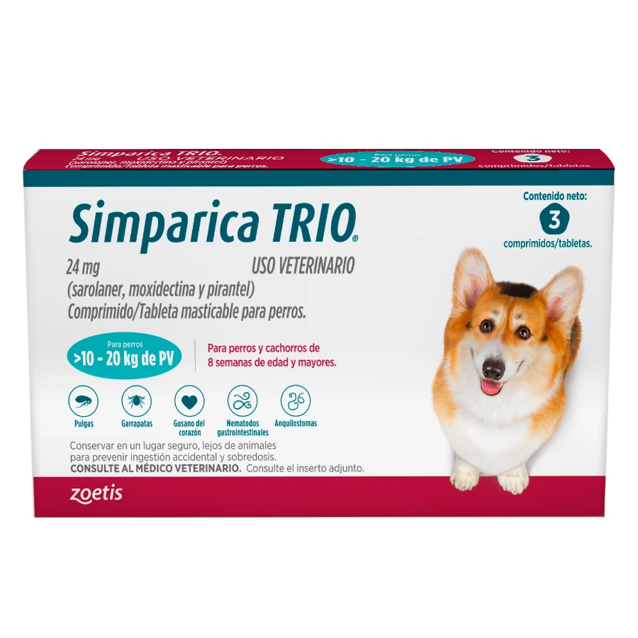 Simparica Trio Blue 10.1 20kg x 3 tabletas